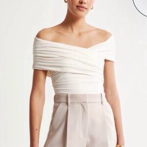 Abercrombie & Fitch Off-Shoulder Asymmetrical White Bodysuit